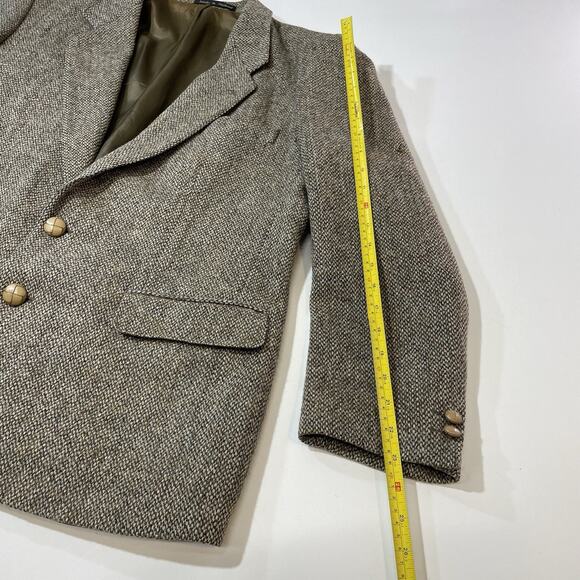 VTG Harris Tweed Blazer Herringbone Mens 44 USA Pure Scottish Wool Pulp *Flaws* - Picture 4 of 11